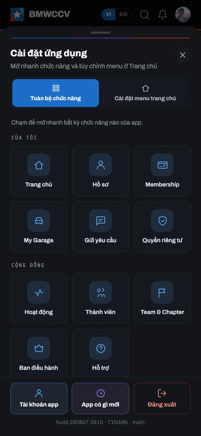 Toàn bộ chức năng, gom theo nhóm chủ đề.