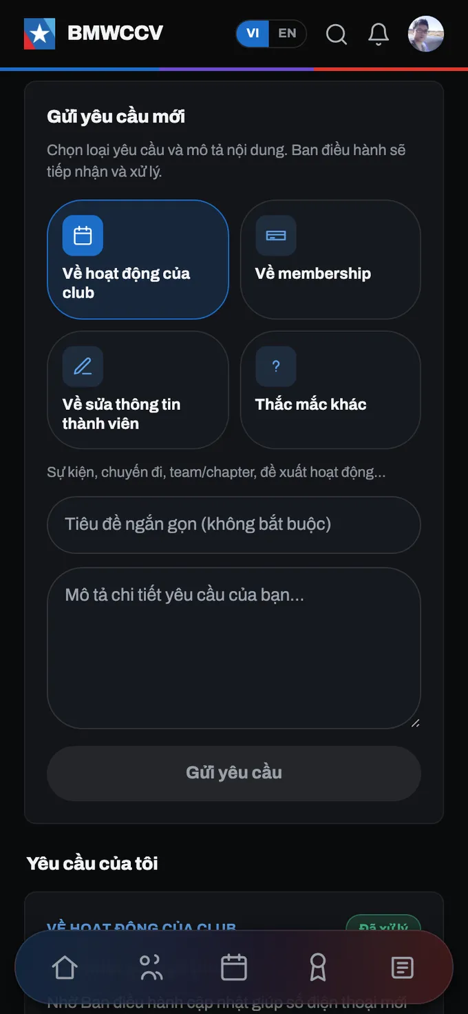 Màn gửi yêu cầu.